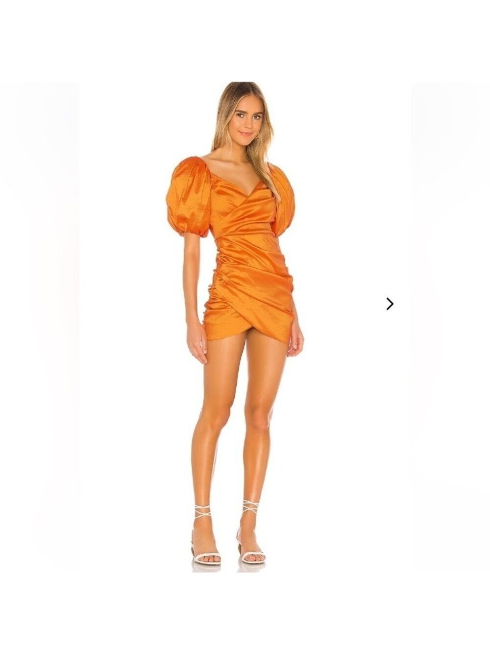 LOVERS & FRIENDS Benedetta Dress Orange Puff Sleeve Mini Dress S